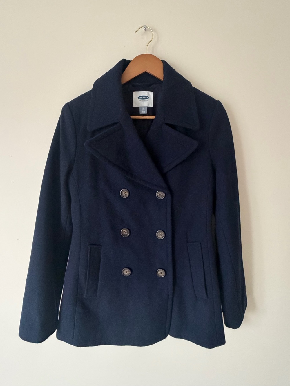 Old Navy Navy Blue Double-Breasted Wool-Blend Peacoat Womens Medium Tall EUC